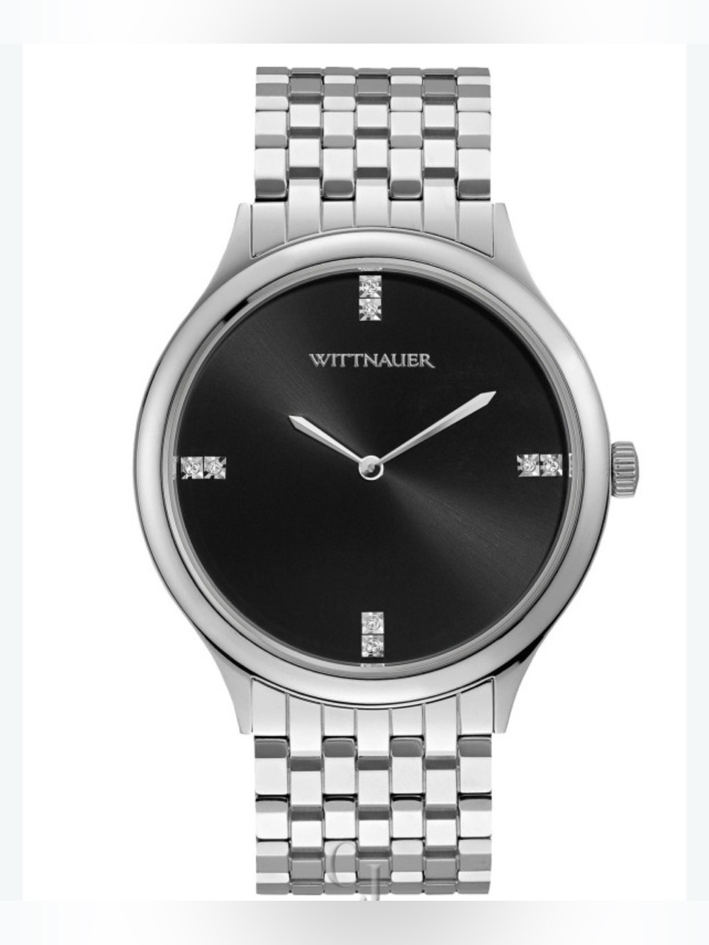 Women’s WITTNAUER WITH 34MM BLACK ROUND DIAL 
STAINLESS STEEL WATCH BAND. WN4097